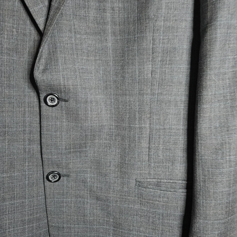 Vintage Burberry London Mens Wool‎ Suit Grey Plaid Windowpane 41R 34X30